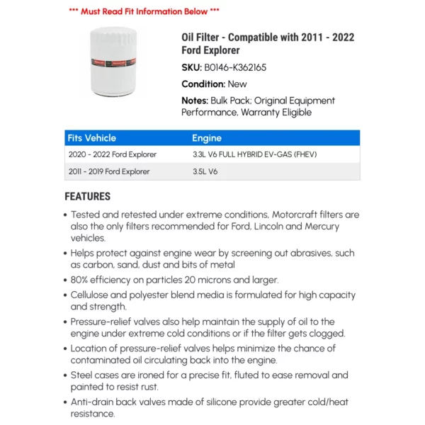 Oil Filter - Compatible with 2011 - 2022 Ford — изображение 2